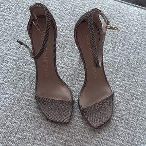 Stuart Weitzman Sparkling Silver Heels with Ankle Strap